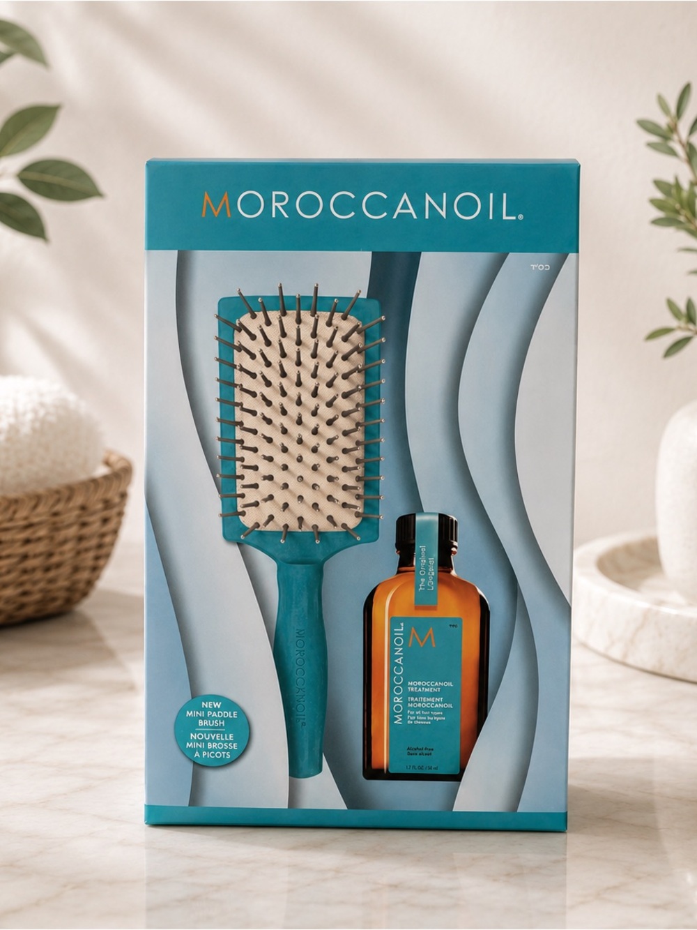NEW Moroccanoil Mini Paddle Brush + Treatment Oil Set | Authentic |